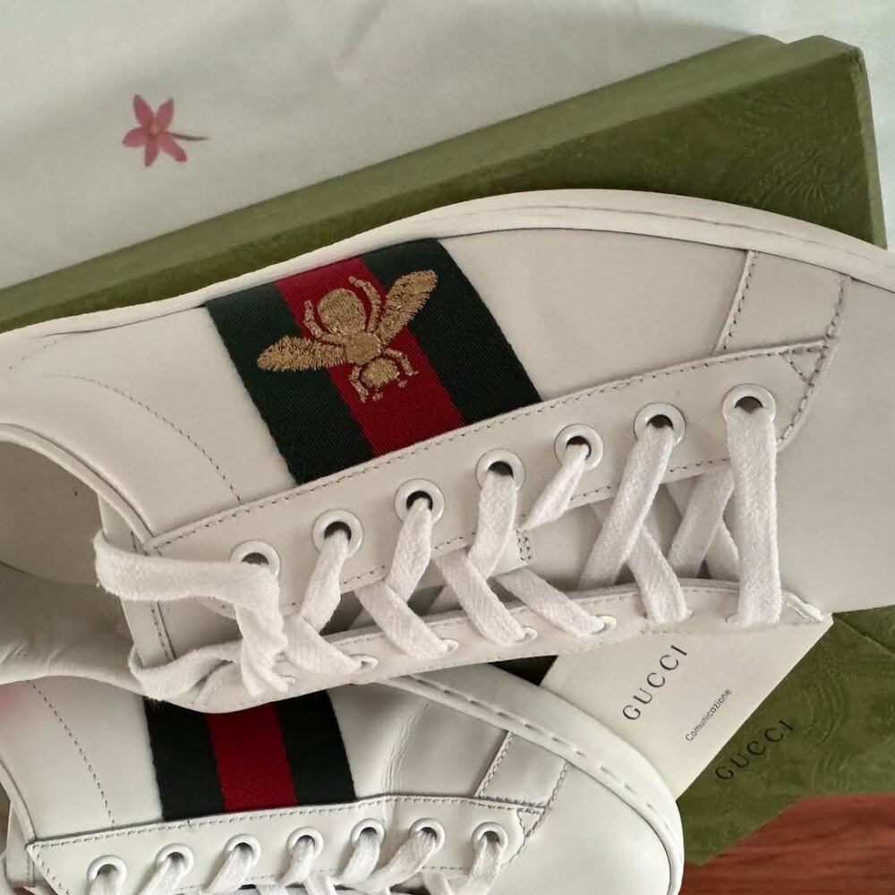 Gucci Men’s Ace Sneaker with Bee – White Leather | Size 9.5 - Picture 4 of 12